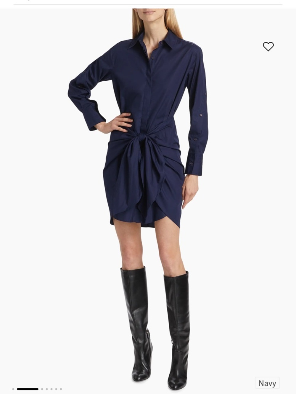 Derek Lam Navy Long-Sleeve Tie-Front Shirt Dress - Picture 2 of 5
